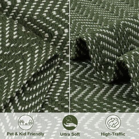 LEEVAN Runner Rug for Hallways, Washable Kitchen Runner Rug with Tassel Green 2'x 6' Runner Rugs, Woven Kitchen Runner Rug for Bedroom, Laundry, Bathroom in Saudi Arabia