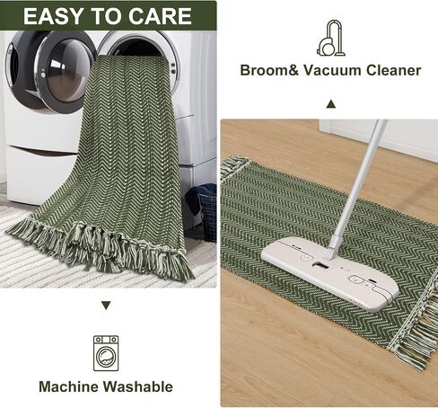 LEEVAN Runner Rug for Hallways, Washable Kitchen Runner Rug with Tassel Green 2'x 6' Runner Rugs, Woven Kitchen Runner Rug for Bedroom, Laundry, Bathroom in Saudi Arabia