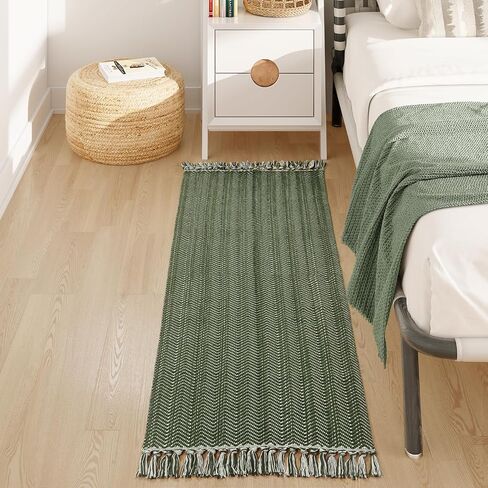 LEEVAN Runner Rug for Hallways, Washable Kitchen Runner Rug with Tassel Green 2'x 6' Runner Rugs, Woven Kitchen Runner Rug for Bedroom, Laundry, Bathroom in Saudi Arabia