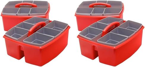Storex Large Classroom Caddy with Cups, 13 x 11 x 6.575 Inches, Red, Case of 2 (00981U02C) in Saudi Arabia