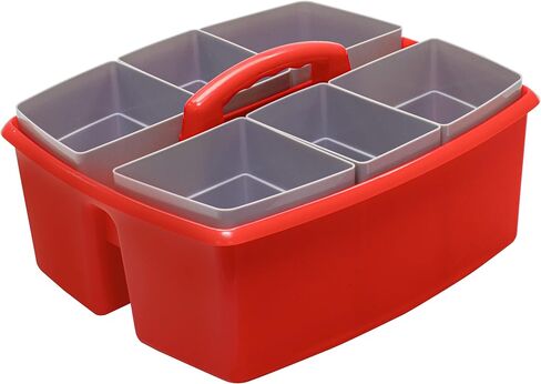 Storex Large Classroom Caddy with Cups, 13 x 11 x 6.575 Inches, Red, Case of 2 (00981U02C) in Kuwait