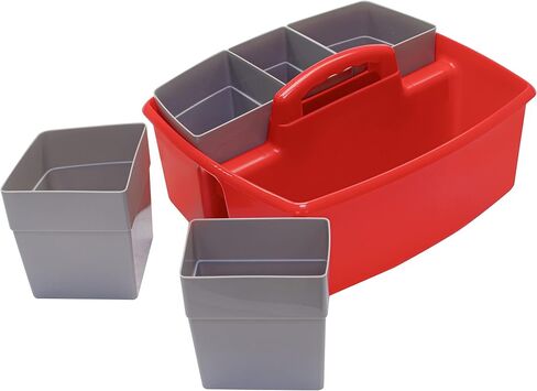 Storex Large Classroom Caddy with Cups, 13 x 11 x 6.575 Inches, Red, Case of 2 (00981U02C) in Kuwait