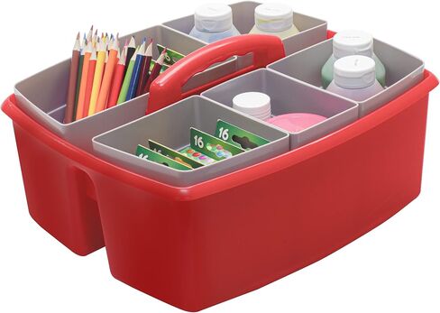 Storex Large Classroom Caddy with Cups, 13 x 11 x 6.575 Inches, Red, Case of 2 (00981U02C) in Kuwait