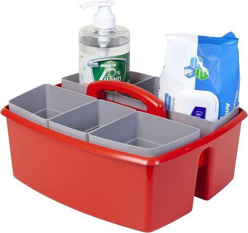 Storex Large Classroom Caddy with Cups, 13 x 11 x 6.575 Inches, Red, Case of 2 (00981U02C) in Kuwait