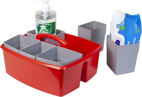 Storex Large Classroom Caddy with Cups, 13 x 11 x 6.575 Inches, Red, Case of 2 (00981U02C) in Saudi Arabia