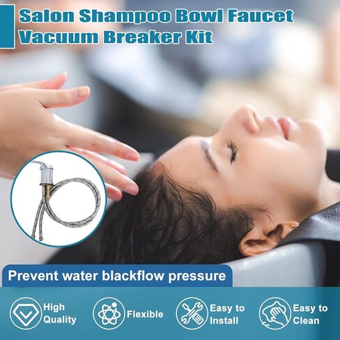 صنبور وعاء الشامبو، طقم صنبور حوض الشامبو مع خرطوم وعاء شامبو الصالون وصنبور خارجي لكسر الفراغ لصنبور صالون الشعر، مجموعة بديلة لبخاخ المغسلة in Kuwait