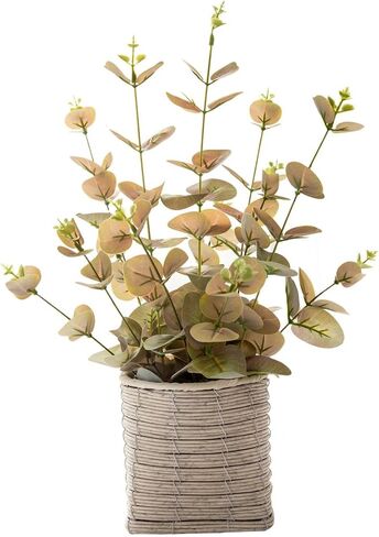 Small Fake Plants 16 Inch Eucalyptus Stems Artificial Plant in Offwhite Leather Woven Planter with Polished River Rocks Evergreen Faux Plant Indoor for Home Bathroom Kitchen Decor in Saudi Arabia