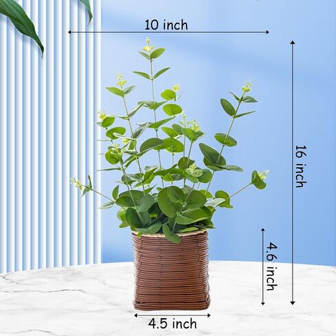 Small Fake Plants 16 Inch Eucalyptus Stems Artificial Plant in Offwhite Leather Woven Planter with Polished River Rocks Evergreen Faux Plant Indoor for Home Bathroom Kitchen Decor in Saudi Arabia