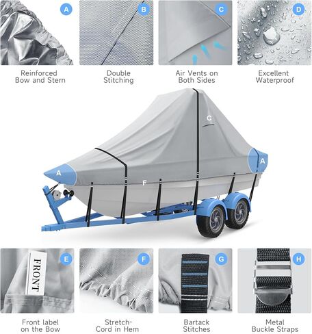 22' - 24' V Bow 900D Wake Tower Boat Cover, Cover The Ski/Wakeboard Tower and Boat, Metal Fittings Waterproof Breathing Tear and UV-Resistant,Fits 22ft - 24ft V-Hull Boats with Ski/Wakeboard Tower in Saudi Arabia