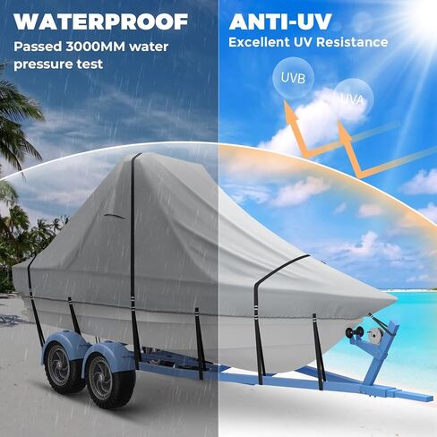 22' - 24' V Bow 900D Wake Tower Boat Cover, Cover The Ski/Wakeboard Tower and Boat, Metal Fittings Waterproof Breathing Tear and UV-Resistant,Fits 22ft - 24ft V-Hull Boats with Ski/Wakeboard Tower in Saudi Arabia