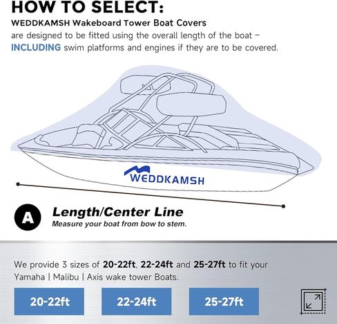 22' - 24' V Bow 900D Wake Tower Boat Cover, Cover The Ski/Wakeboard Tower and Boat, Metal Fittings Waterproof Breathing Tear and UV-Resistant,Fits 22ft - 24ft V-Hull Boats with Ski/Wakeboard Tower in Saudi Arabia
