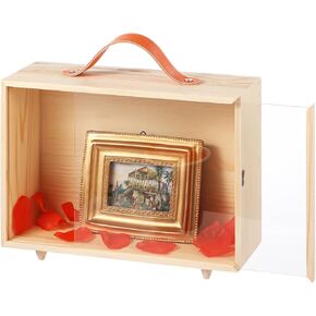 علبة عرض خشبية للمقتنيات، صندوق عرض خشبي بمقبض وغطاء منزلق شفاف، حاوية تخزين خشبية كبيرة مقاس 10.6 × 7.7 × 3.9 بوصة، صندوق هدايا خشبي ريفي للدمى والمجموعات in Kuwait