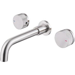 Wall Mount Bathroom Faucet, Wall Mount Gold Bathroom Faucet 3 Hole, Brass Constructed Wall Mount Faucet with Two Handles, 360° Rotation Spout Wall Mount Gold Faucet,W ith Rough-in Valve.