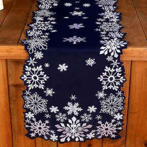 Sliner 2 Pieces Embroidered Winter Snowflakes Table Runners, 14.17 x 68.9 Inch Table Runner Snowflake Table Runner for Winter Holiday Dining Indoor Outdoor Party Kitchen Decorations, Navy Blue