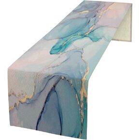 Marble Table Runner Watercolor Pink Blue and Gold Pattern Table Runner Table Cloth Decoration Dresser Garden Farmhouse Wedding Party Vacation Dinner Home 13x36 inches