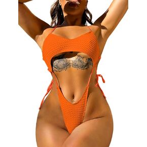 One Piece Swimsuit, Sexy High Cut Monokini, Rave Outfits, Cutout Slingshot Bikini Tan Through Bathing Suit Thong