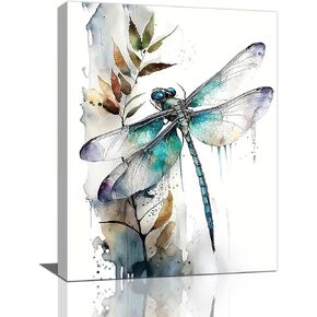 Dragonfly Wall Art Watercolor Dragonfly Decor Wall Print Watercolor Paintings Canvas Insect Nature Pictures Artwork Framed for Bathroom Bedroom Living Room 12"x16"