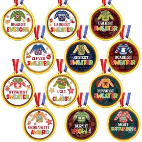 48 قطعة من Remuuly سترة قبيحة لعيد الميلاد وميدالية وكأس عيد الميلاد القبيحة سترة مسابقة جوائز ميدالية مع شريط للرقبة و48 قطعة من ملصقات سترة قبيحة لحفلات العطلات in Kuwait