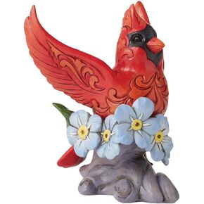 Enesco Jim Shore Heartwood Creek Caring Cardinal Forget Me Not Figurine- Stone Resin Hand Painted Crafted Collectible Decorative Bird Figurines Home Decor Cardinals Memorial Statue, 4.8 Inch