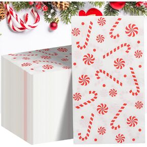 100 PCS Christmas Napkins Cocktail Napkins Paper Disposable Guest Napkin Xmas Candy Theme Decorative Paper Guest Towels for Holiday Christmas Dinner Party Supplies, 7.87 x 4.3 inch