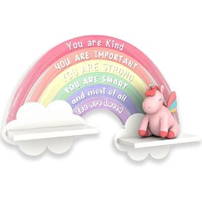 Garybank Wooden Rainbow Wall Shelves for Nursery - Rainbow Girls Room Decor, Motivational Wall Art, Unicorn Rainbow Pink Bedroom Decor for Girls Kids, Rainbow Room Wall Decor for Classroom Playroom