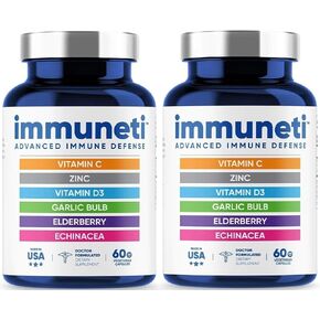 Advanced Immune Defense, 6-in-1 Powerful Blend of Vitamin C, Vitamin D3, Zinc, Elderberries, Garlic Bulb, Echinacea - 2 Pack - Supports Overall Health
