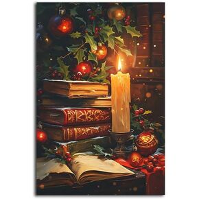 NTEUMM Christmas Wall Art, Printable Reindeer Still Life Painting, Rustic Christmas Decorative Art, Xmas Picture Print, Vintage Holiday Art Print Poster Wooden Frame 12x18 inch