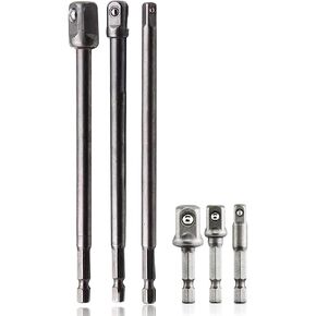Impact Driver Socket Adapter Set 6 PCS For Tight Space- Impact Drill Bit Holders 1/4" 3/8" 1/2" Hex Shank Impact Driver Extension Bit With Holder, 50-150MM Drill Bit Extension Attachments-SS66