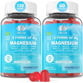 Sugar Free Magnesium Gummies for Adults 400mg - 8 Forms of Magnesium, Glycinate, Citrate, Malate & More - Magnesium Complex Supplement with Ashwagandha, Vitamin D3, B12 for Calm, Relax, Vegan