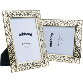 5x7 Metal Picture Frame, Display Photo Frame with High Definition Real Glass, Profile Display for Tabletop and Wall Mounting Home Decor Gifts, Vertical Or Horizontal, Ancient Gold, 2-Pack