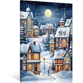 uoyien Vintage Christmas Tree Wall Art Moody Winter Holiday Decor Retro Pine Lighted Landscape Canvas Picture Painting Print Rustic Farmhouse Scene Aesthetic Xmas Room Wall Poster 12x16in Unframed