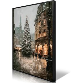 uoyien Vintage Christmas Tree Wall Art Moody Winter Holiday Decor Retro Pine Lighted Landscape Canvas Picture Painting Print Rustic Farmhouse Scene Aesthetic Xmas Room Wall Poster 12x16in Unframed in Kuwait