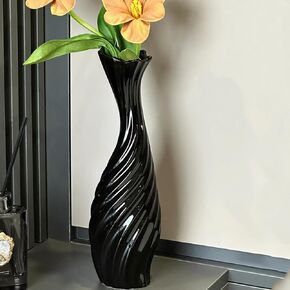 Black Ceramic Vase, 15.5 Inch Tall Vases for Home Decor Living Room Floor Table, Large Modern Decoration Flower Vase for Flowers, Centerpieces, Dining, Bedroom (Black)