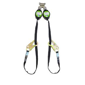Peakworks Fall Protection Dual Self Retracting Lifeline (SRL), 2 Snap Hooks, Tie-Back Style, 9 ft. Length, Black/Green, V845528009TB