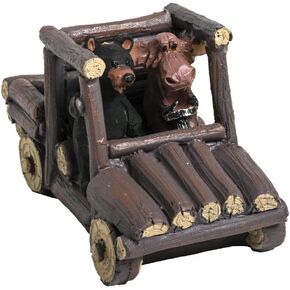 Bear and Moose in Log UTV SXS Side by Side Decorative Figurine