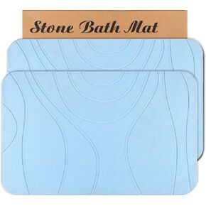 Stone Bath Mat, 2 Pack Diatomaceous Earth Shower Mat, Non-Slip Super Absorbent Quick Drying Bathroom Floor Mat, 24x15, Pink