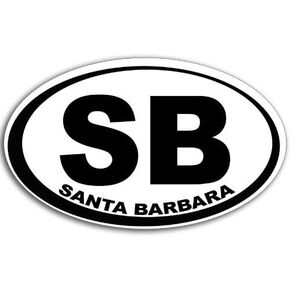 White Oval SB Santa Barbara Sticker (City County ca Beach Vinyl Decal (3 x 5 inch)