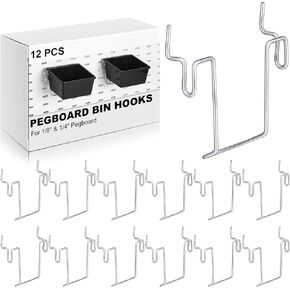 Tandefio 24 Pcs Pegboard Bin Hooks Metal U Hook Heavy Duty Peg Board Hangers for Hanging Tools Pegboard Display Organizer Accessories, for 1/8 Inch and 1/4 Inch Pegboard or Slatwall