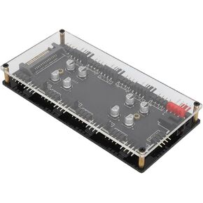 12V 4Pin RGB LED Splitter Hub with PMMA Case, 2-in-1 Hub 8 Way Sync CPU Cooling Fan for Addressable RGB Lighting PCB Splitter, PWM RGB Case Fan Hub and SATA Power Input