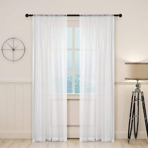 78" Vintage Sheer Voile Elegant Linen Fabric Touch Rod Pocket Tulle Backdrop Curtains Door Curtain for Farmhouse Bedroom Living Room Modern Drapes Decor, 2 Panels, 78 inch Length, White