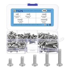 100Pcs #10-24 Button Head Socket Cap Screws Kit - 3/8" 1/2" 5/8" 3/4" 1" 304 Stainless Steel UNC Thread Hex Socket Cap Screw Assortment - Good for Machine, Furniture Repairing