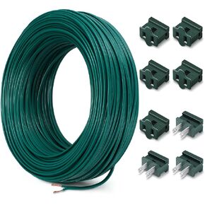 Kanayu SPT-1W 164FT Extension Hookup Electrical Wire 18/1 Zip Cord with 8 Additional Vampire Plugs Stranded Wire for Outdoor Stranded Copper Wire Landscape Lighting Christmas (Green)