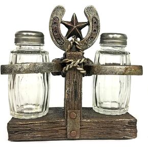 Bellaa 23288 Western Star Horseshoe Salt and Pepper Shakers Set Cowboy Vintage Rustic Farmhouse Barnes Ranch Cottage Lodge Dinner Table Kitchen Home Decor 6 inch
