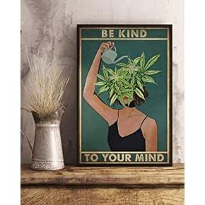Retro Sign Tin Sign Pot Head Poster Be Kind to Your Mind Poster Cannabis Poster Vintage Cannabis Marijuana Pot Head Weed Poster Aluminum Sign Wall Decor Shed Garage Man Cave Kitchen 8 X 12 Inch