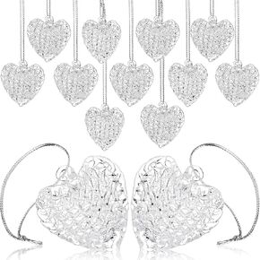 Thyle 24 Pieces Heart Glass Ornaments Heart Decorations Heart Shape Spun Ornament Tree Heart Hanging Ornament for Christmas Valentinefts Day Anniversary Baby Shower Decorations (Transparent)