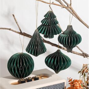 20 Pcs Christmas Honeycomb Ornaments 3D Mini Glitter Edge Christmas Tree Decorations Christmas Paper Honeycomb Ornament for Vintage Xmas Tree Holiday Home Decor (Dark Brown, Light Brown, Beige)