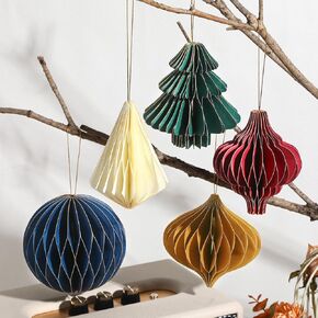 20 Pcs Christmas Honeycomb Ornaments 3D Mini Glitter Edge Christmas Tree Decorations Christmas Paper Honeycomb Ornament for Vintage Xmas Tree Holiday Home Decor (Dark Brown, Light Brown, Beige)