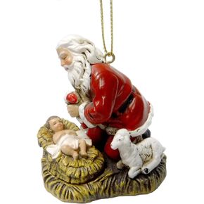 Joseph's Studio Festive Red Kneeling Santa 2.5 inch Resin Stone Decorative Hanging Ornament, Christmas