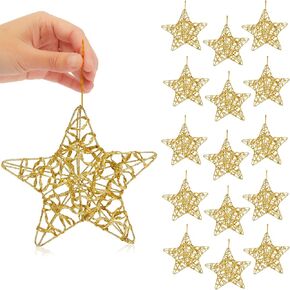 16 pcs - 3.15" Gold Christmas Tree Star Ornament, Gold Glitter Christmas Tree Decoration Set (3.15" Gold Pentagrams - 16 Pcs