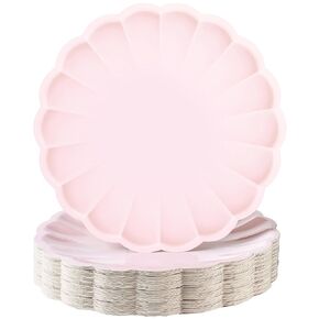 30 Pcs Large Scalloped Paper Plates 9.5 Inch Shell Edge Disposable Dinner Plates for Birthday Wedding Baby Shower Party Decorations(Cream Color)